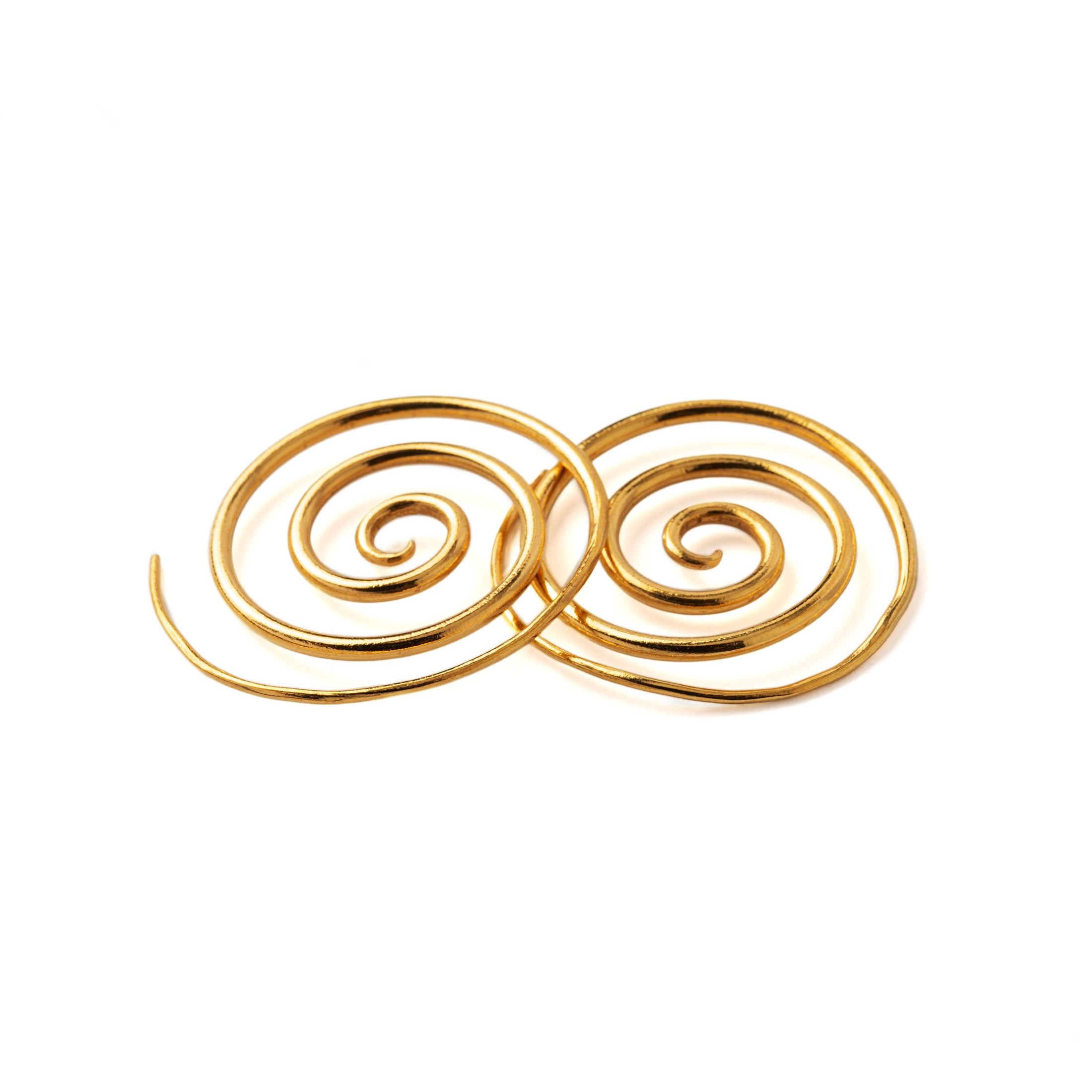 Super Spiral Gold Earrings front and side view