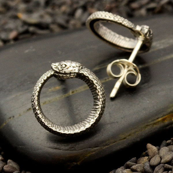 Ouroboros Silver Ear Studs