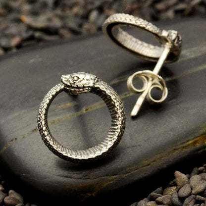 Ouroboros Silver Ear Studs
