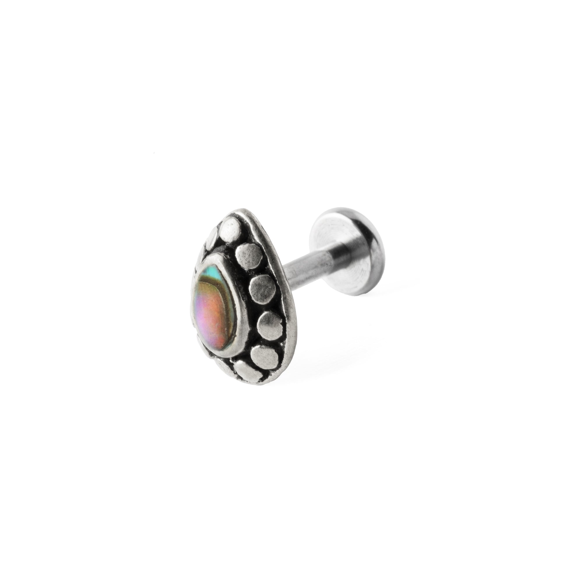 1.2mm (16g) Tara Labret with Abalone right side view