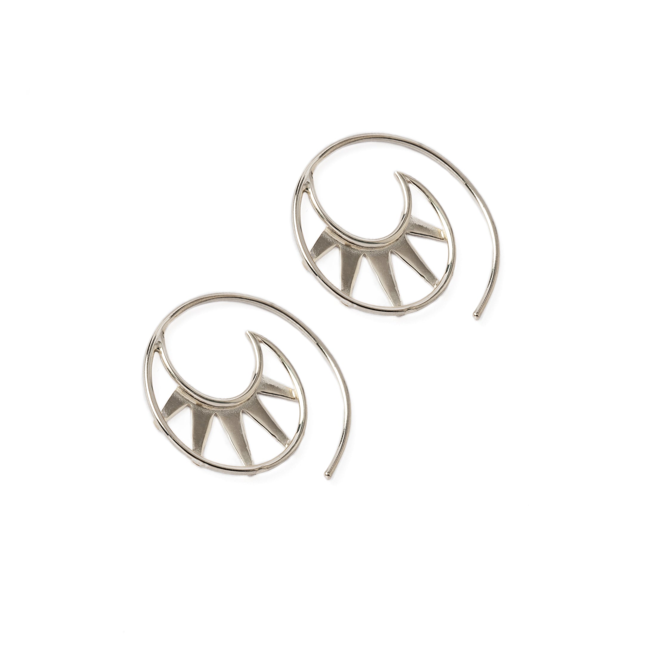 Crescent Triangles Silver Earrings right side view