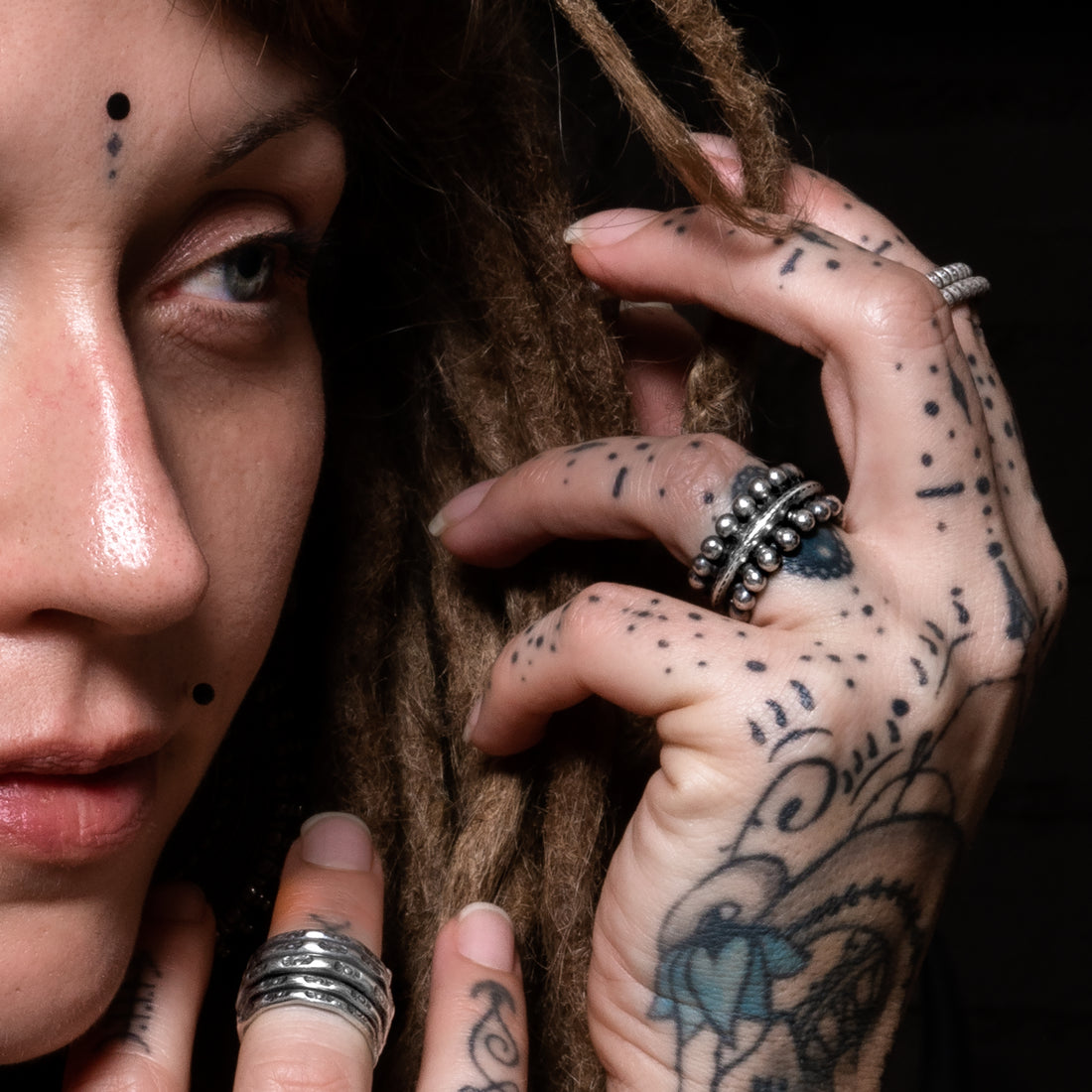 model wearing Halo Silver Ring