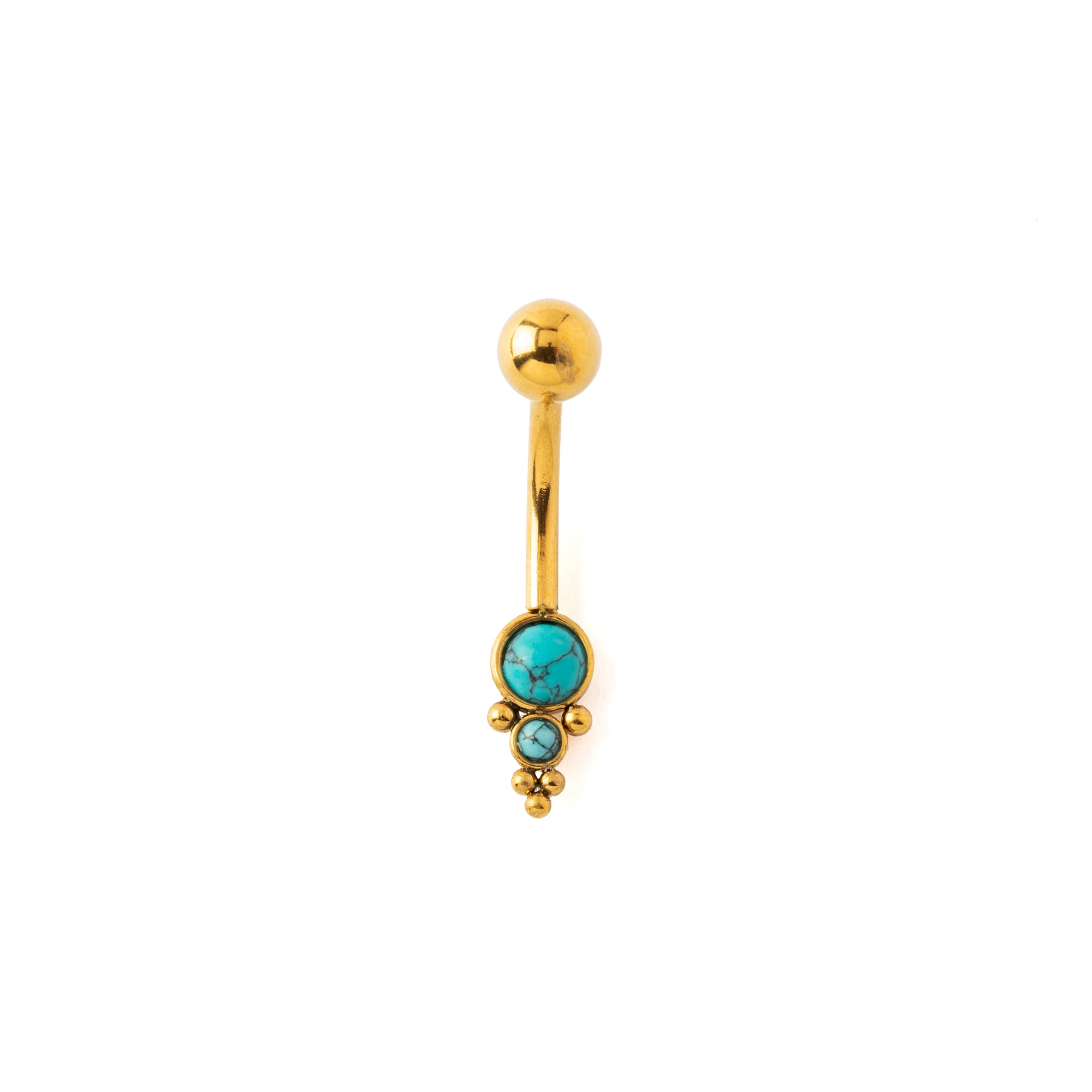 Turquoise Hira Golden Belly Piercing frontal view