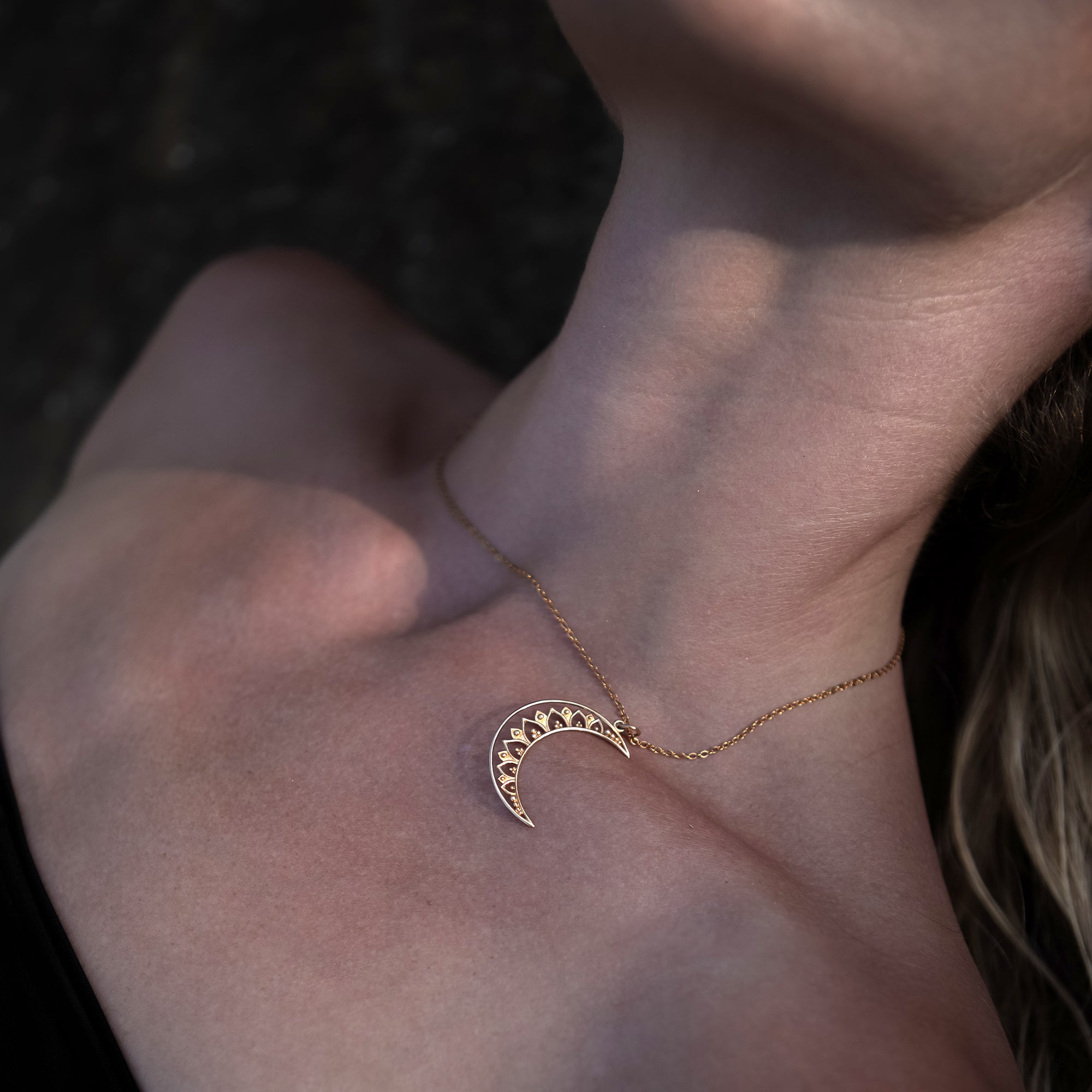 model wearing Vinyasa Moon Necklace