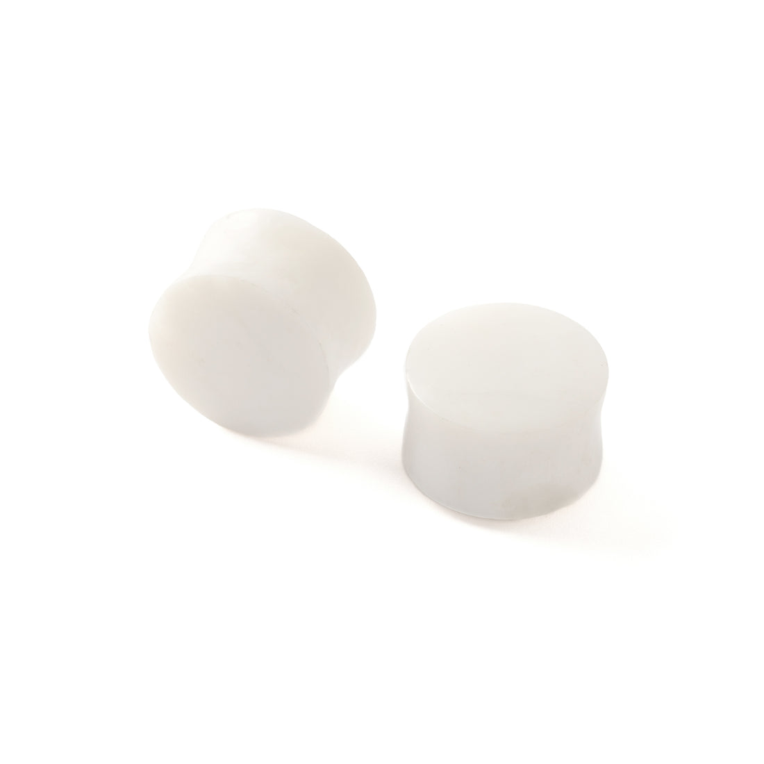 Two White Agate Plugs front and side view