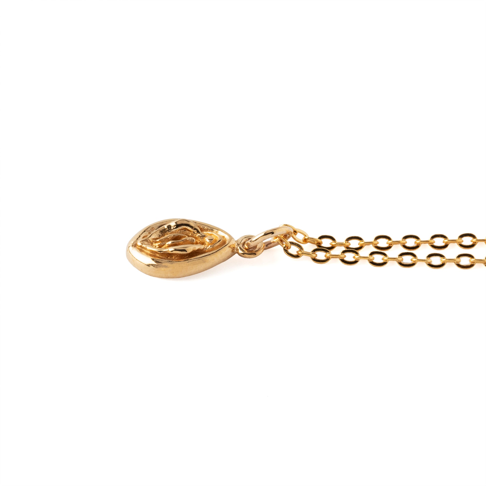 Bronze Yoni Charm on a chain necklace side view