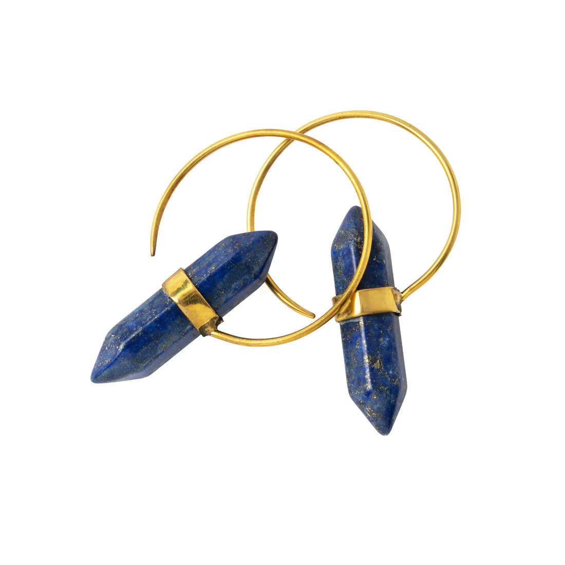 golden Zen open Hoop Earrings with Lapis lazuli