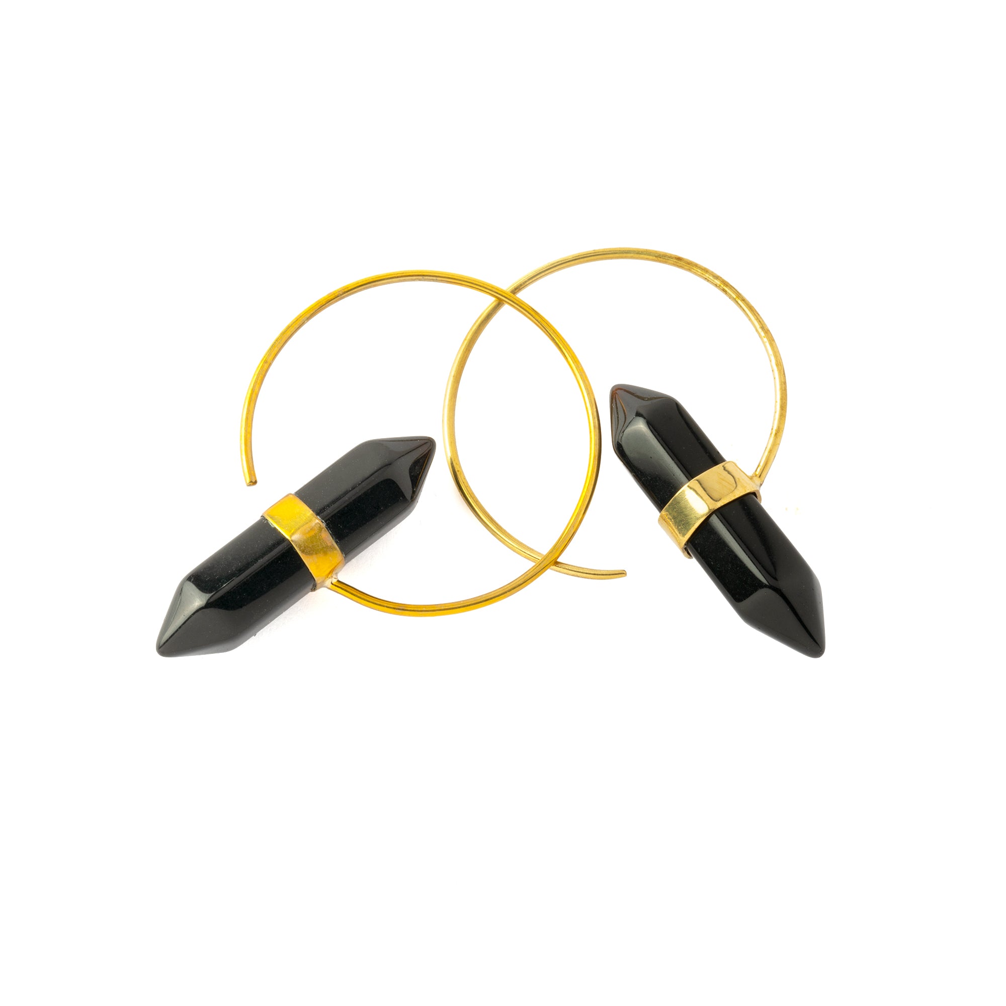 Golden Zen open Hoop Earrings with black onyx
