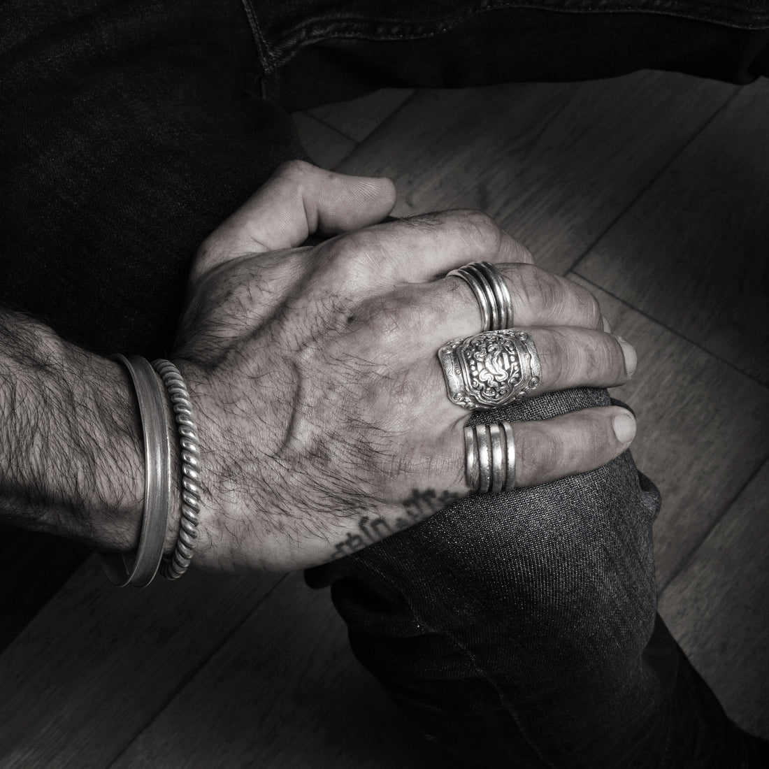 model wearing Twisted Silver Open Bracelet