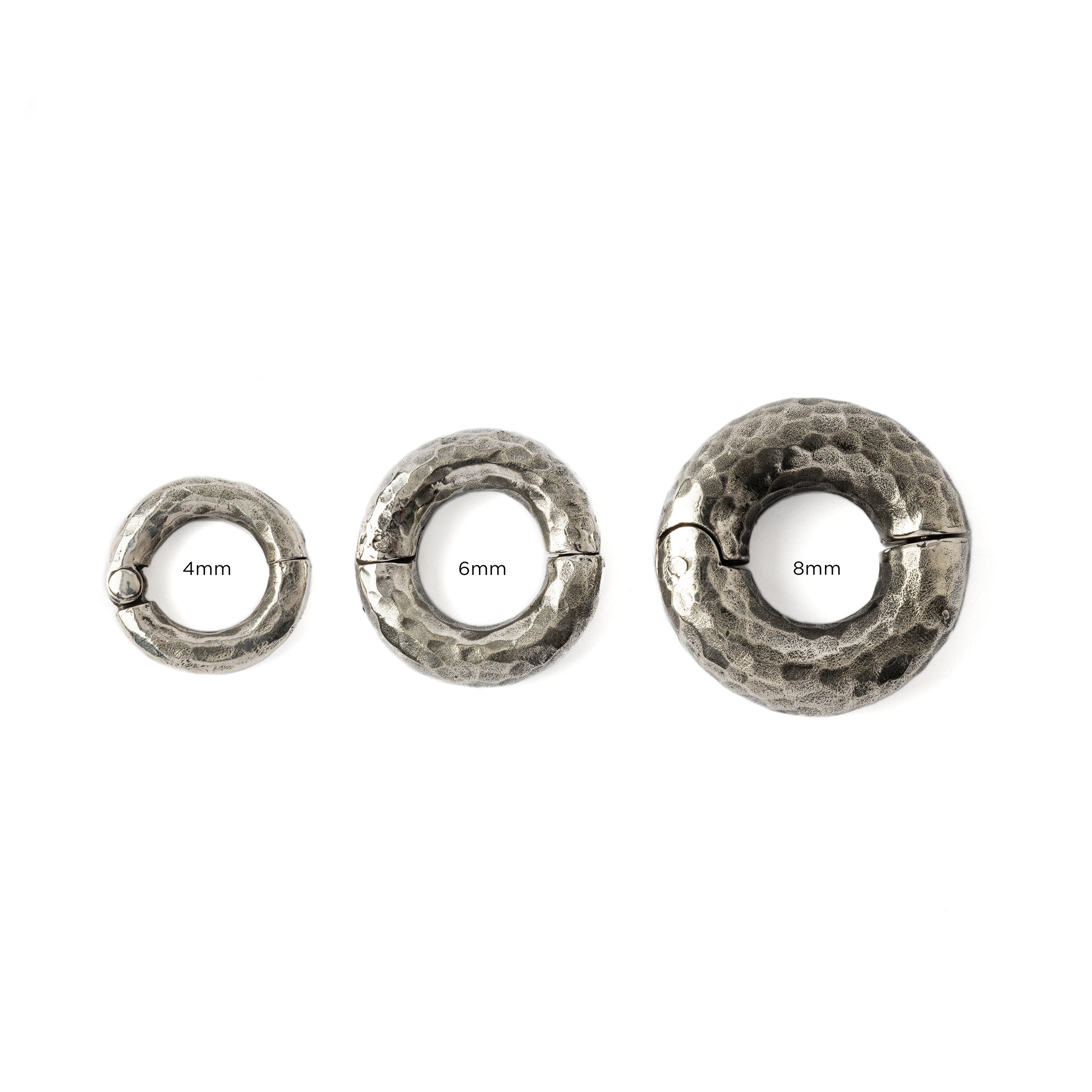 4mm, 6mm, 8mm Hammered Silver Clicker Rings frontal view