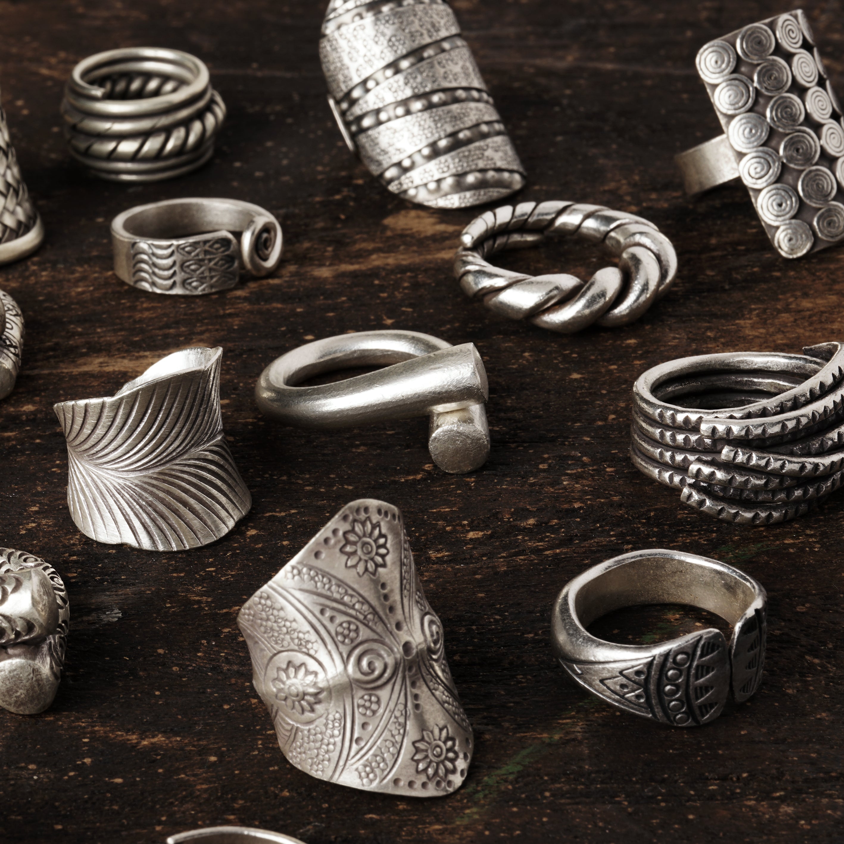 Tribal silver rings collection