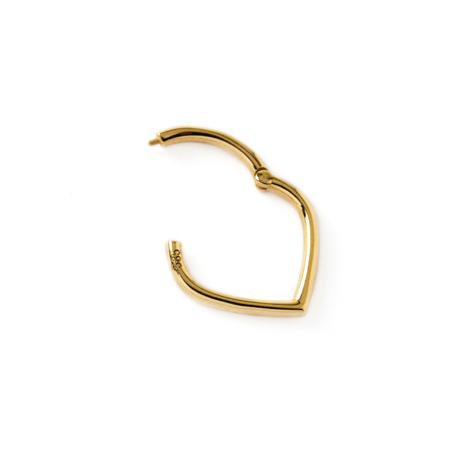 14k Gold teardrop septum clicker ring hinged segment view