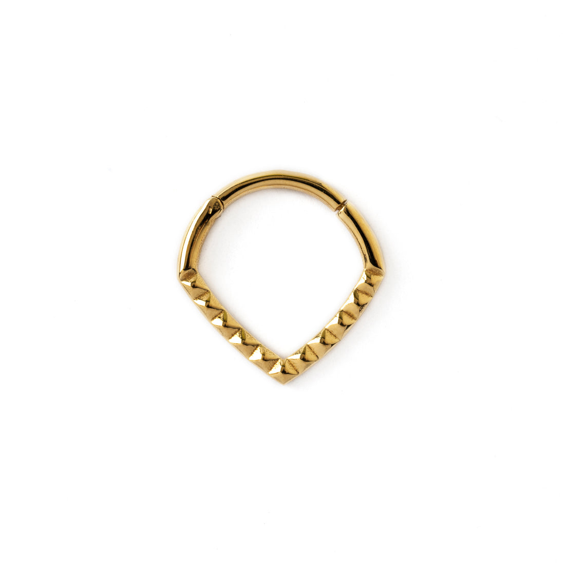 14k Gold teardrop Giza septum clicker ring frontal view