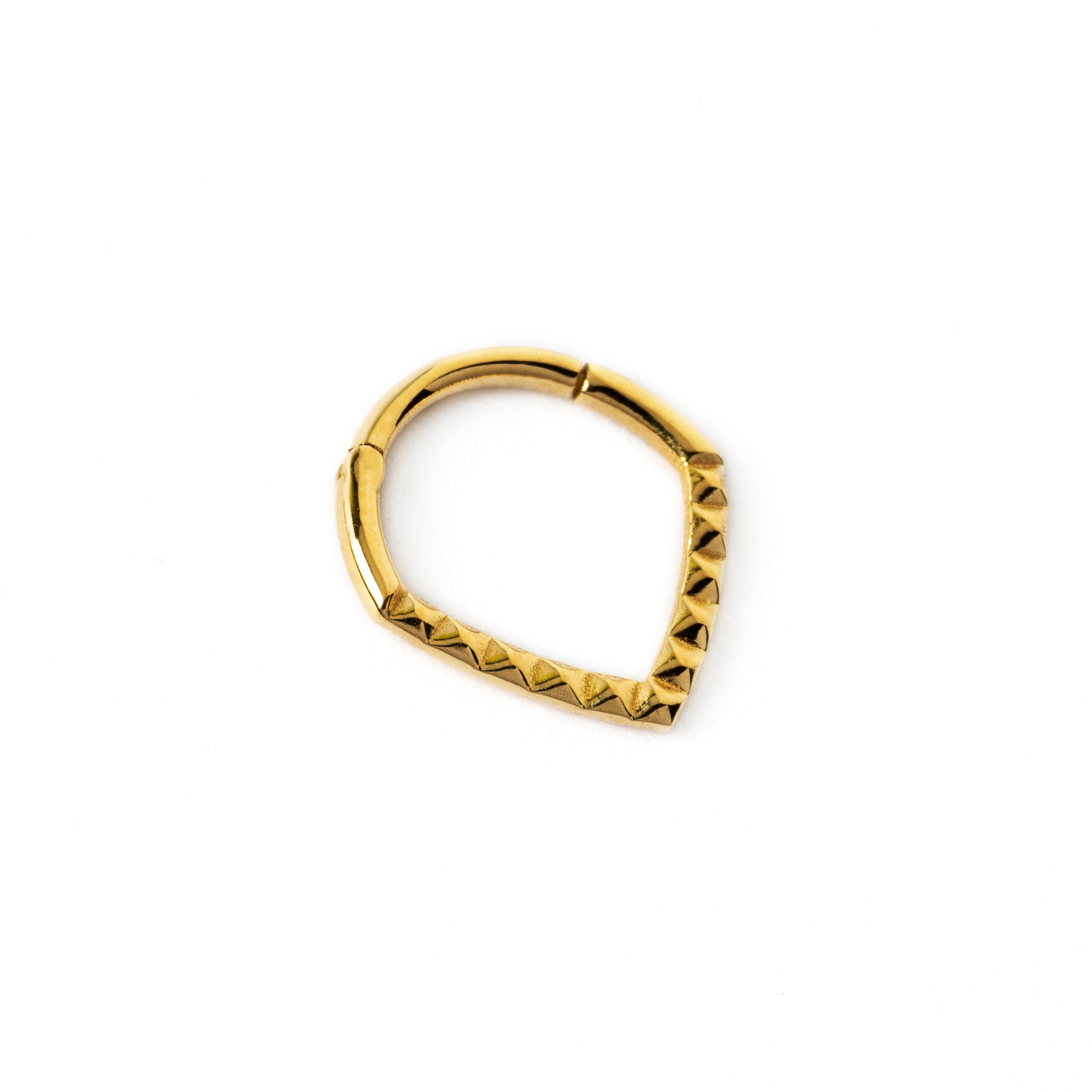 14k Gold teardrop Giza septum clicker ring right side view