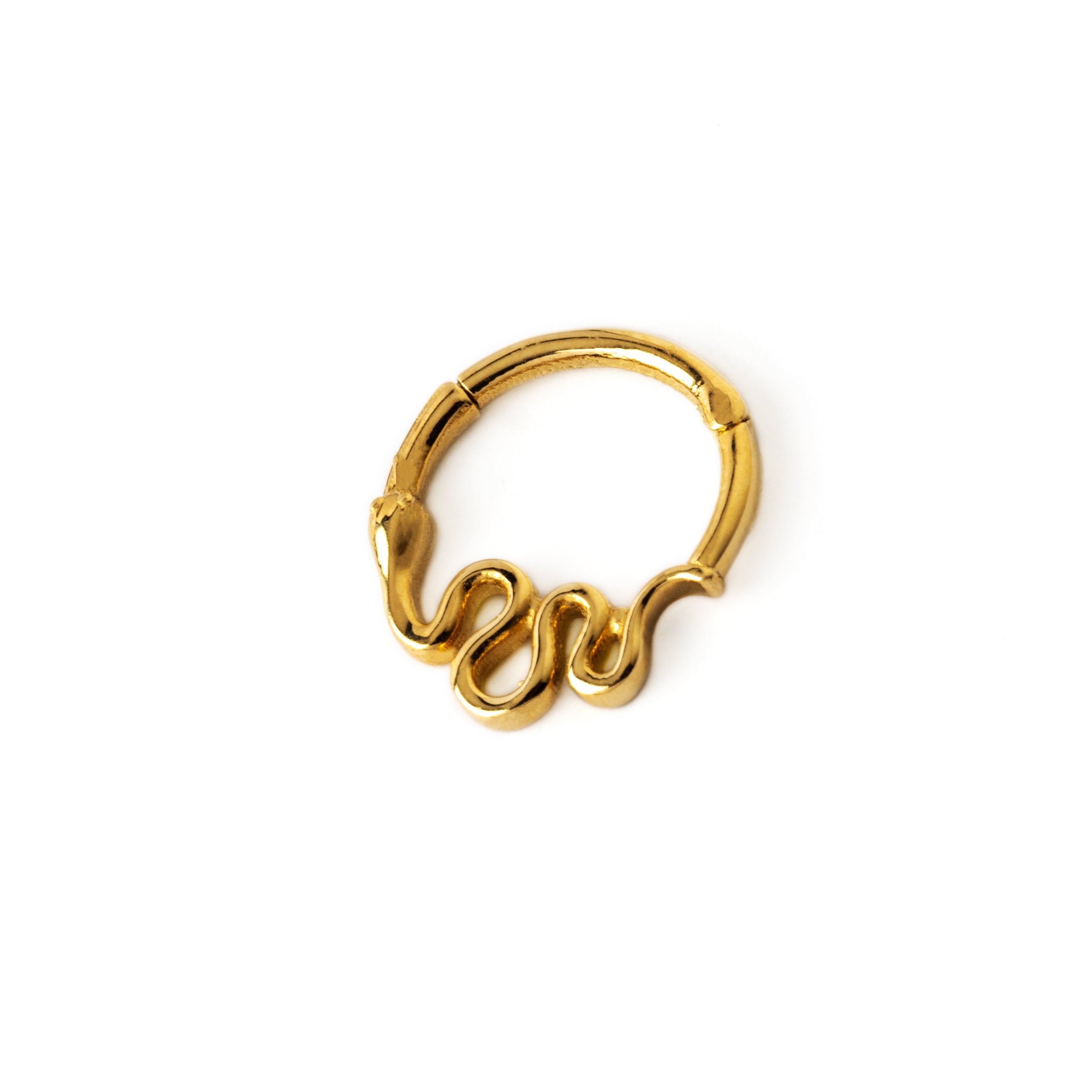 14k Gold Snake septum clicker ring left side view