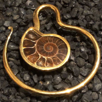 Golden Hook with Ammonite Fossil