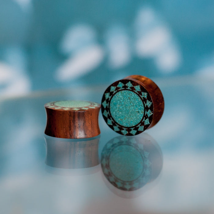 Wood and Turquoise Sun Ear Plug