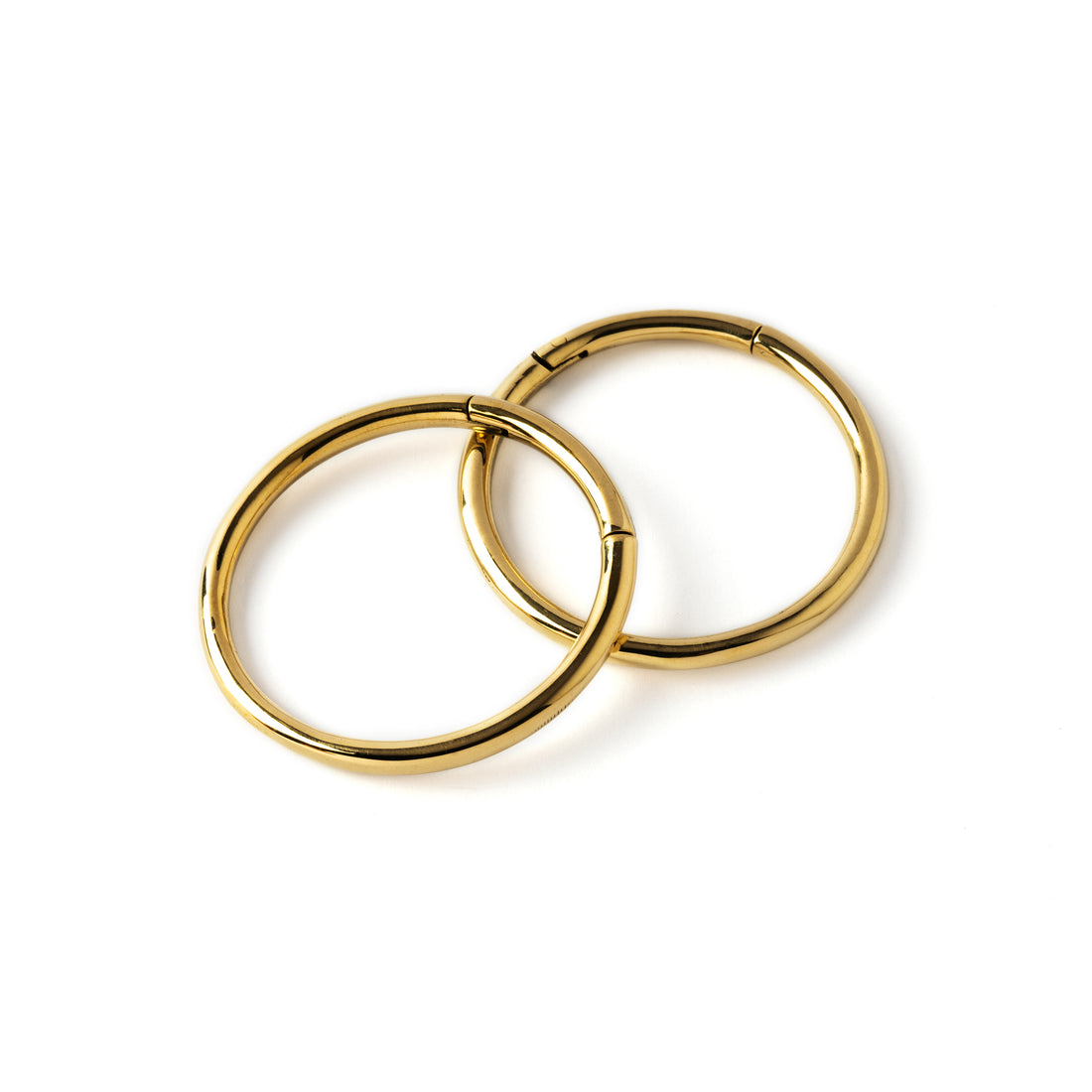 pair of gold brass stacking hoop gauge earrings 