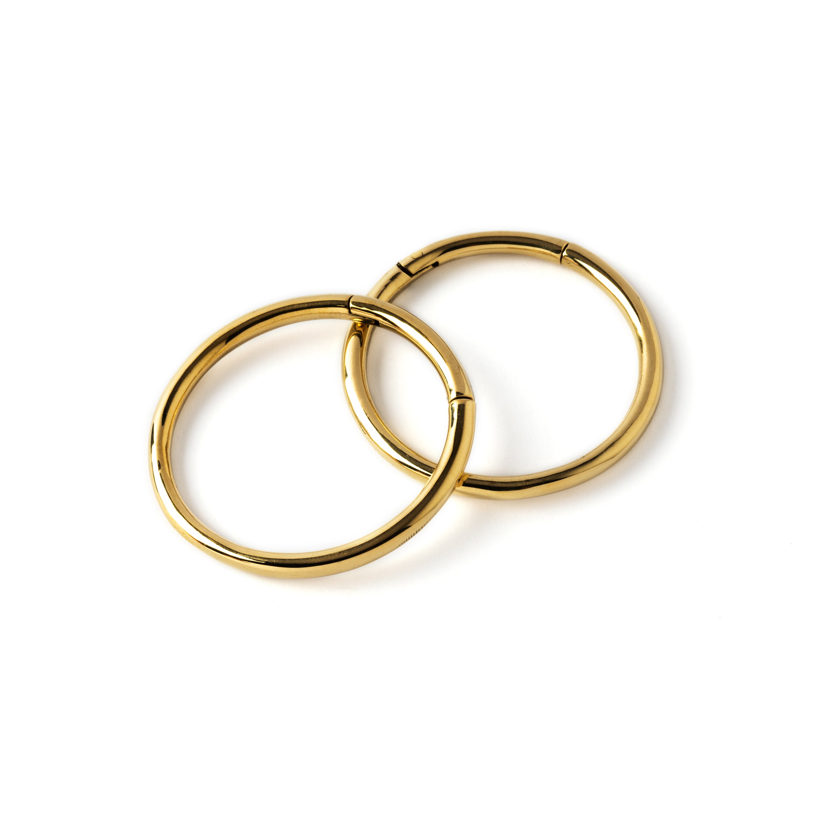 pair of gold brass stacking hoop gauge earrings 