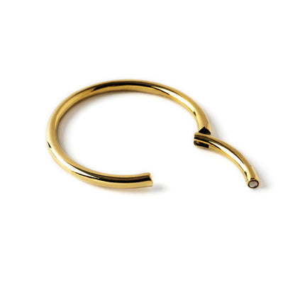 single gold brass stacking hoop gauge earring locking system view