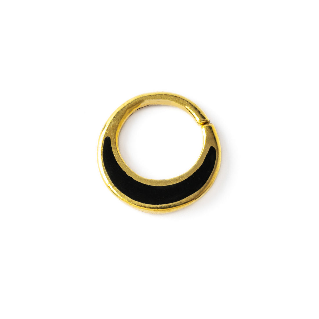golden brass with Black Shell inlay piercing ring frontal view