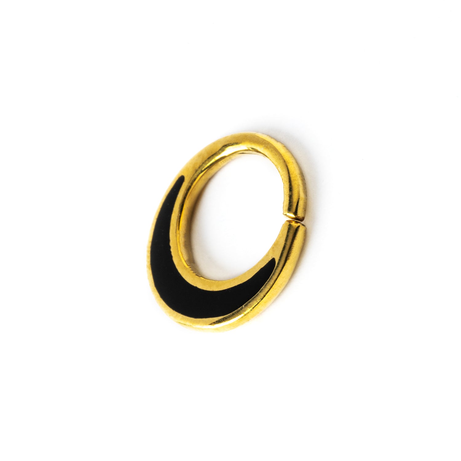 golden brass with Black Shell inlay piercing ring right side view