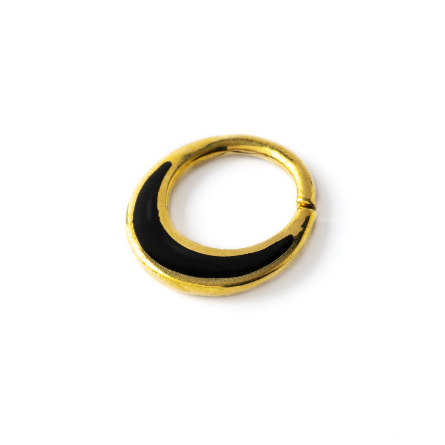 golden brass with Black Shell inlay piercing ring side view