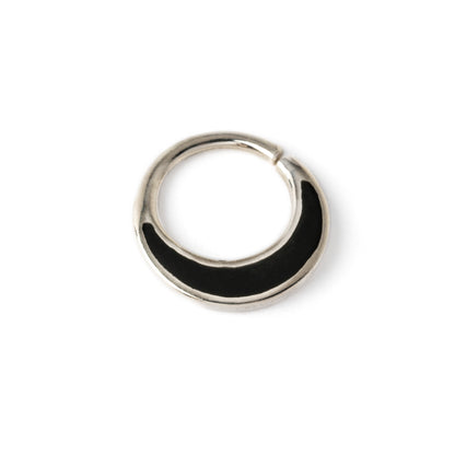 silver septum piercing ring with Black Shell inlay left side view