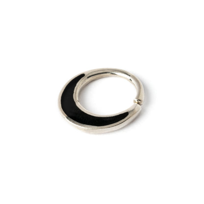 silver septum piercing ring with Black Shell inlay right side view