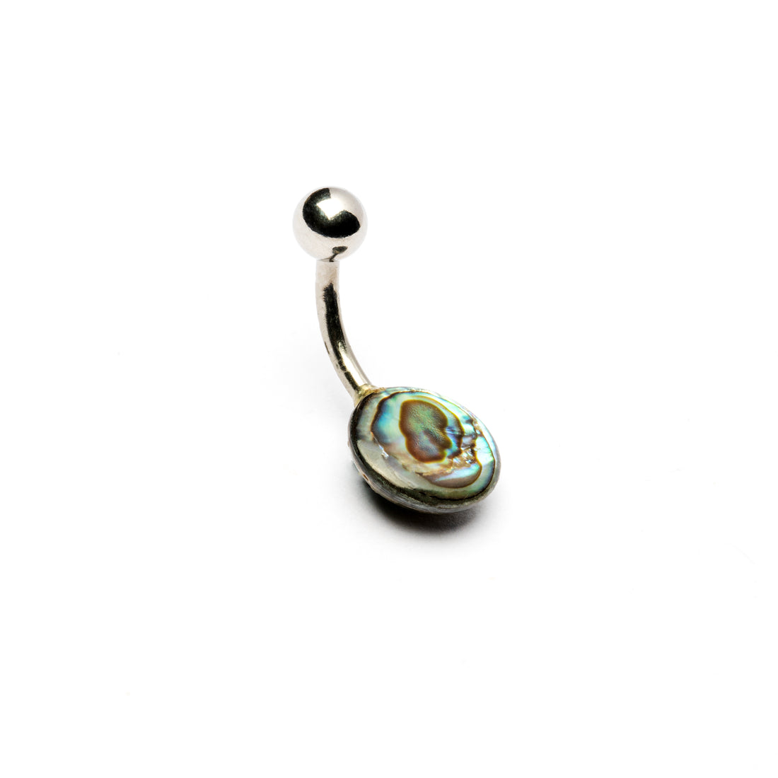 Abalone Shell Belly Piercing on a surgical steel bar right side view