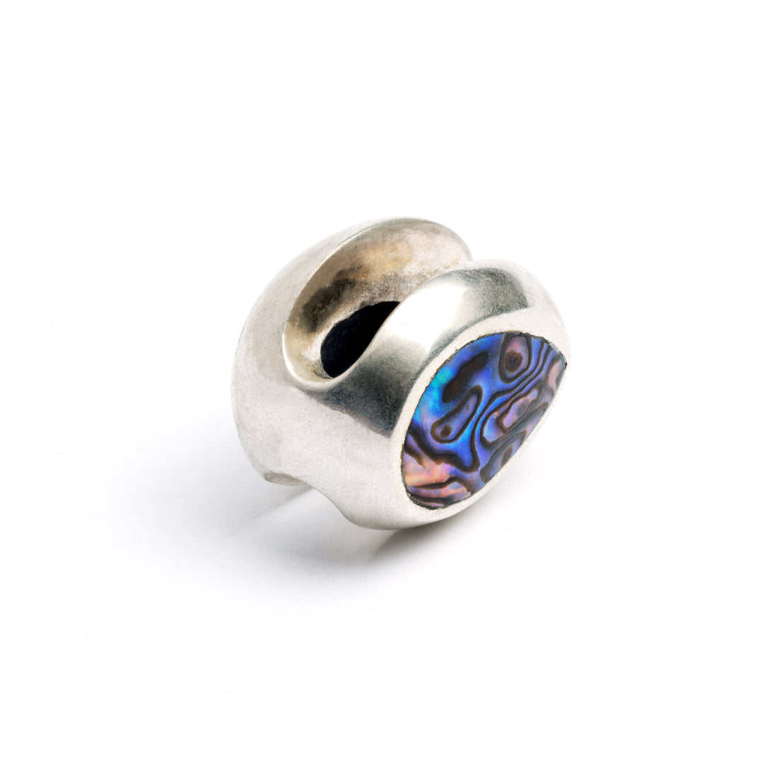 single silver teardrop ear saddle with abalone right side view