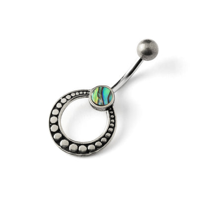 silver circle belly piercing with abalone shell right side view