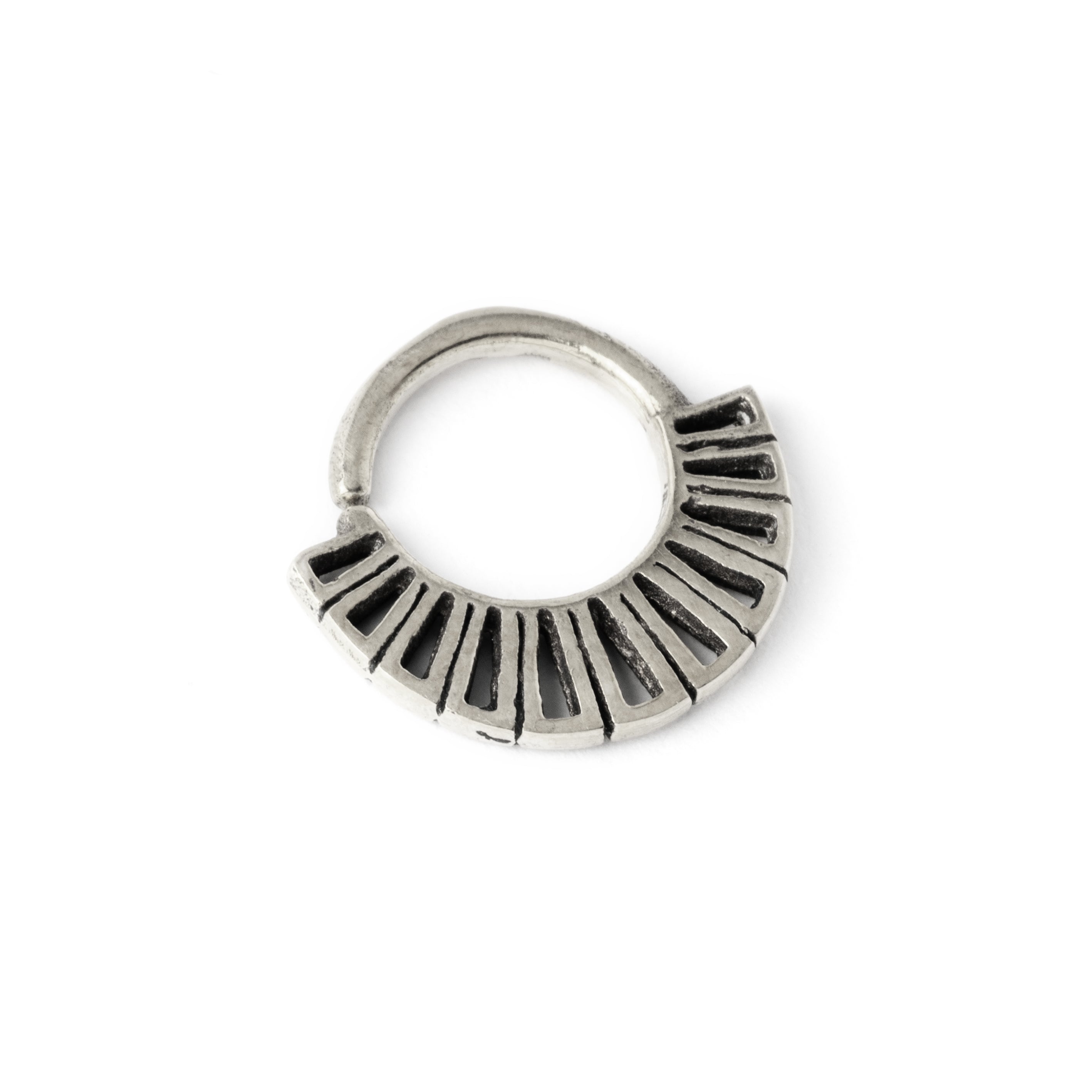 Aditi 18g (1mm) Silver tribal geometric septum piercing ring right side view