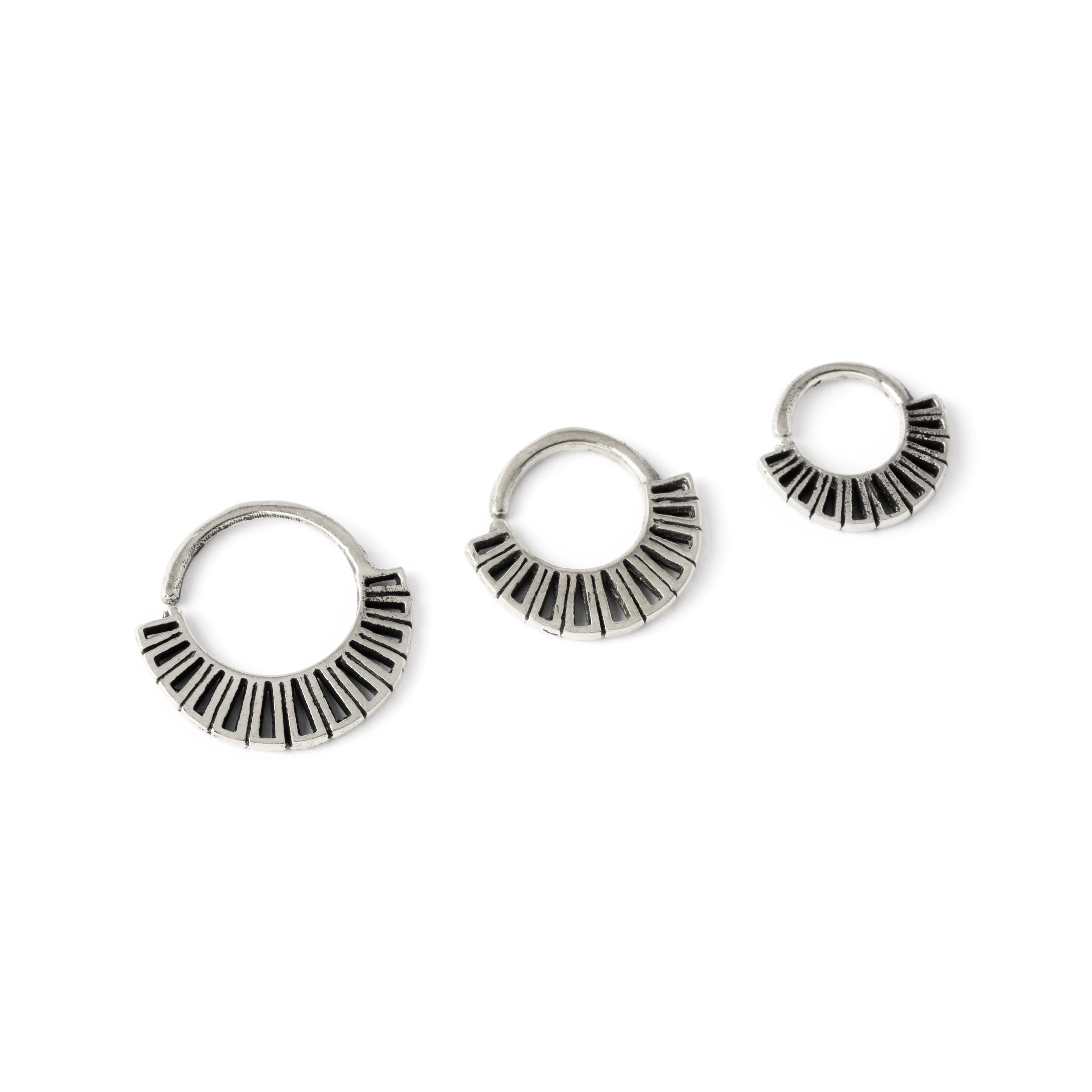 Aditi 18g (1mm), 6mm, 8mm,10mm Silver tribal geometric septum piercing rings side view