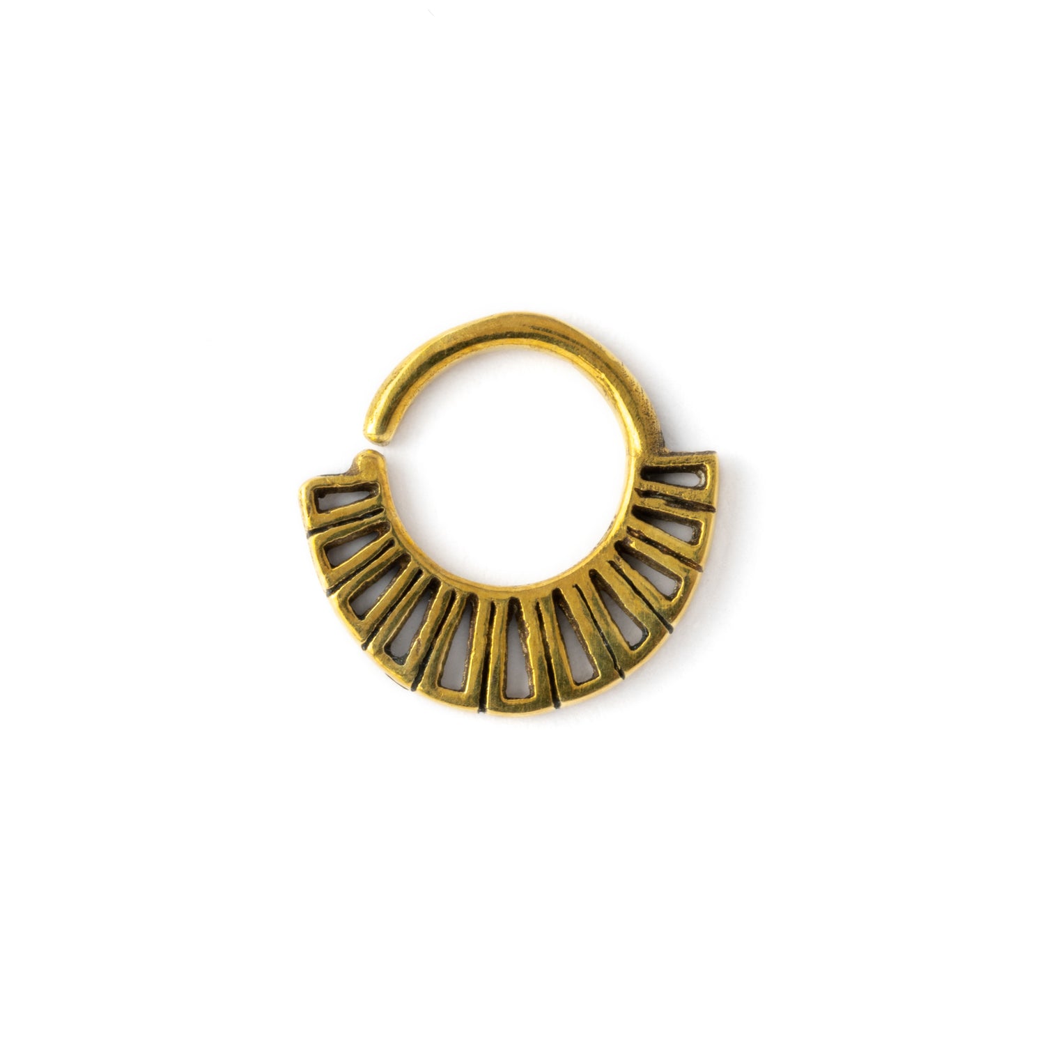 Aditi 18g (1mm) brass tribal geometric septum piercing ring frontal view