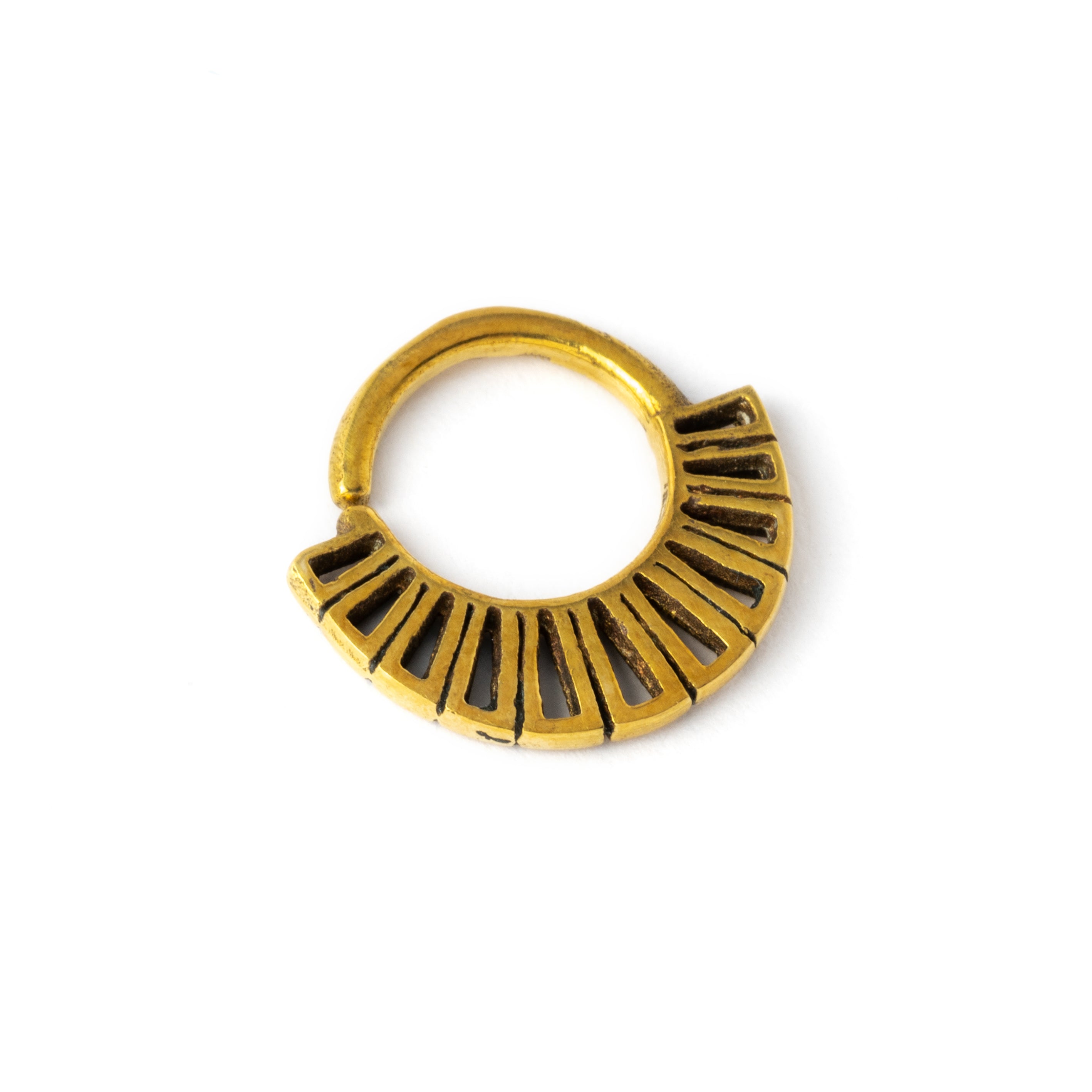 Aditi 18g (1mm) brass tribal geometric septum piercing ring right side view