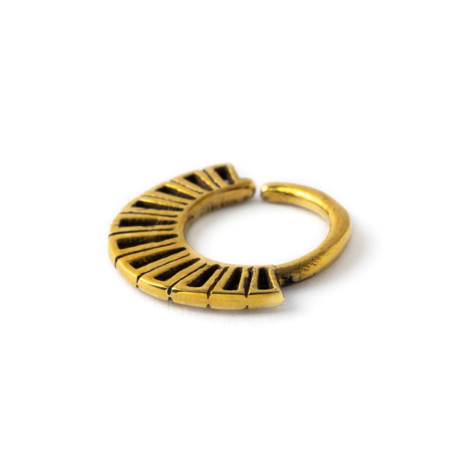 Aditi 18g (1mm) brass tribal geometric septum piercing ring side view