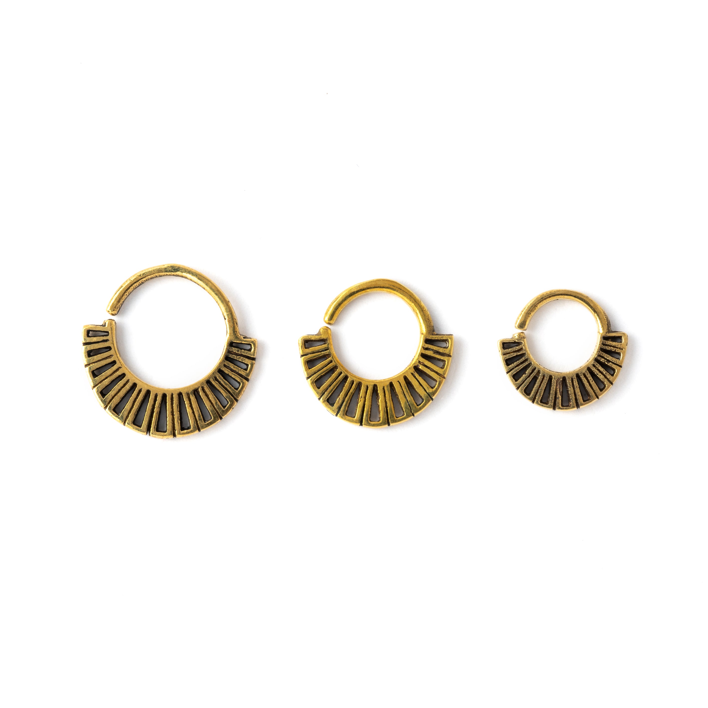 Aditi 18g (1mm), 6mm, 8mm,10mm brass tribal geometric septum piercing rings frontal view