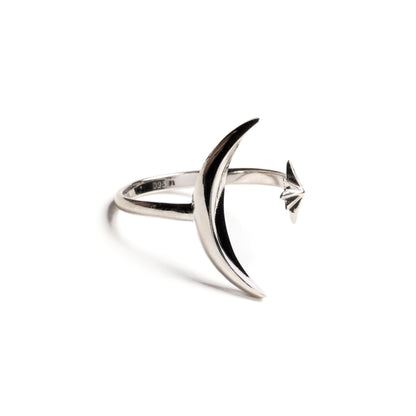 Celestial moon and star silver ring right side view