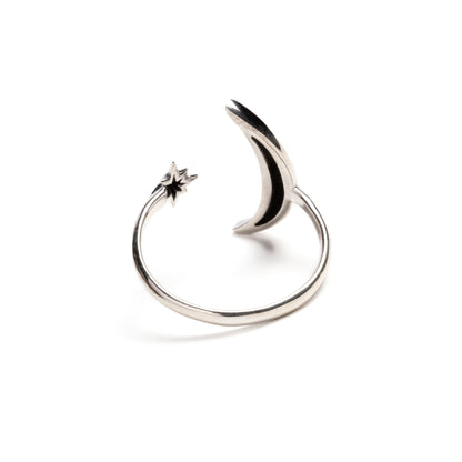 Celestial moon and star silver ring back side view