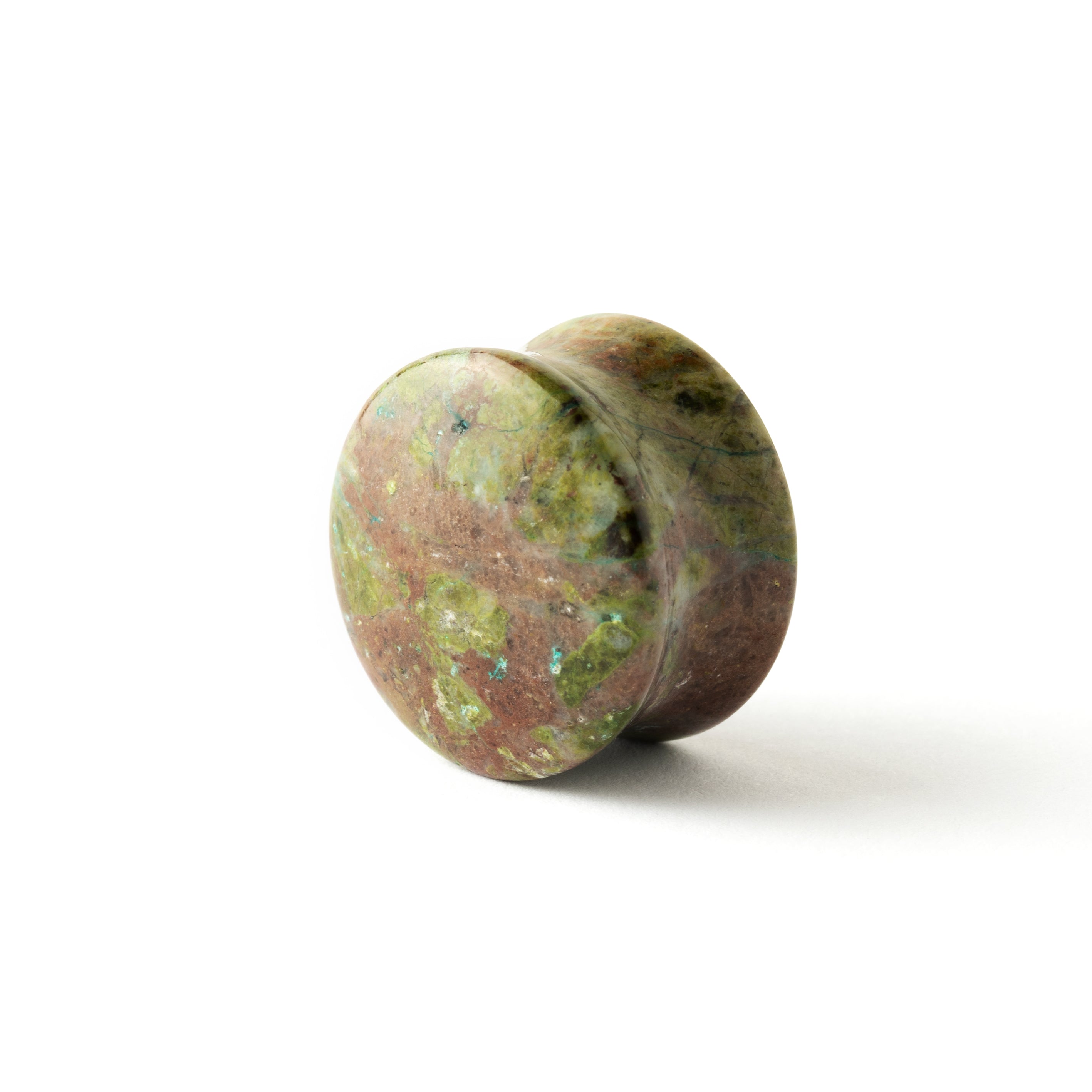 single African Green Jade double flare stone ear plug right side view