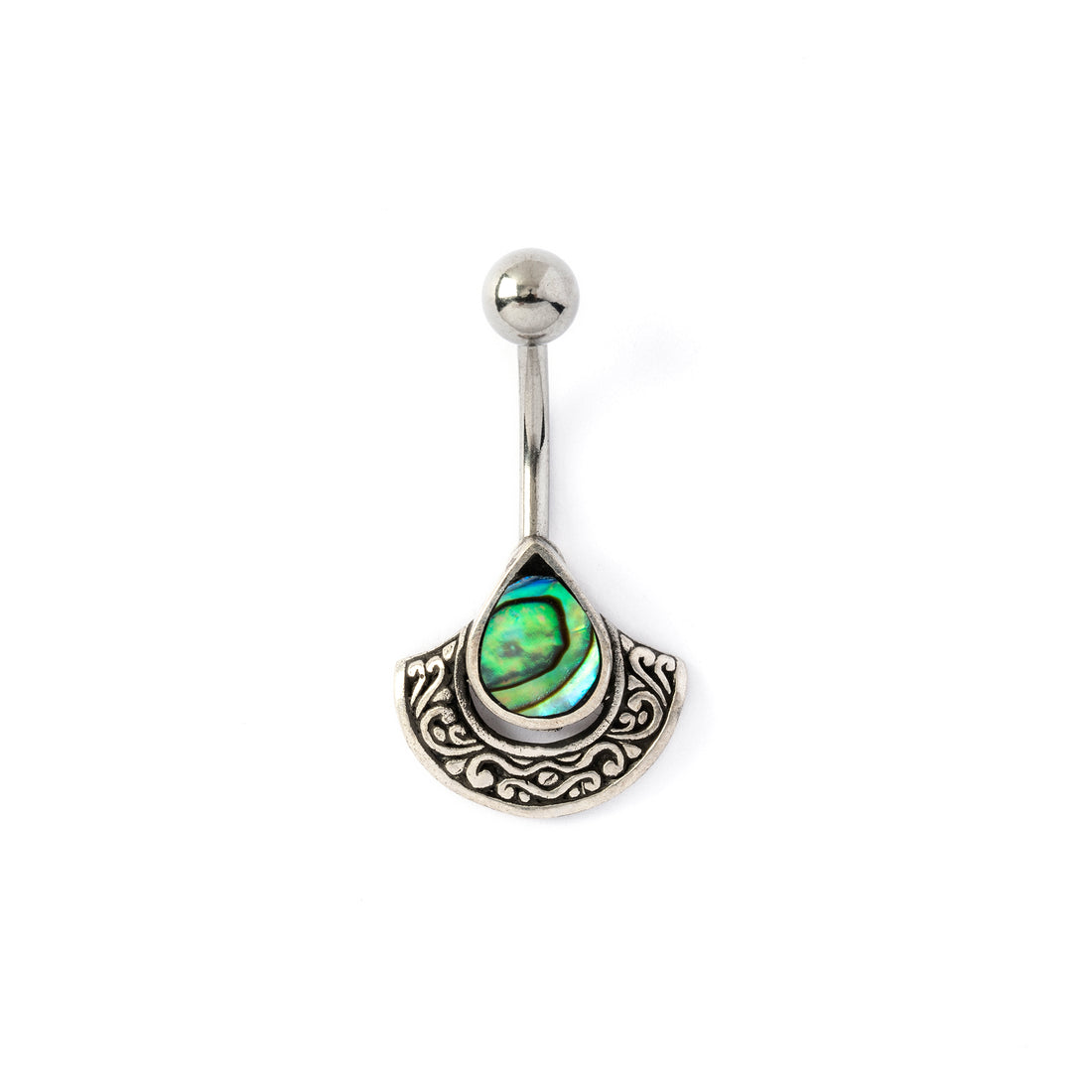 Agatha Silver Belly Piercing with Abalone frontal view