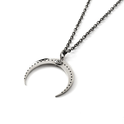 Silver All Seeing Eye Moon Pendant necklace right side view