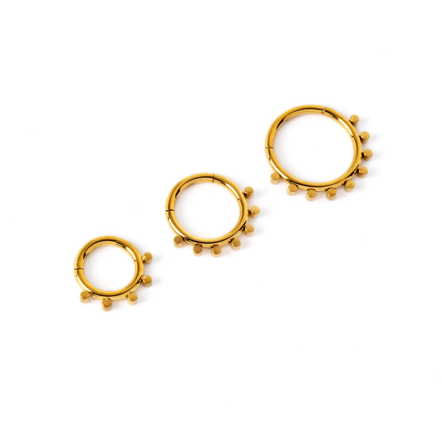 6mm, 8mm,10mm Alya golden surgical steel septum clickers side view