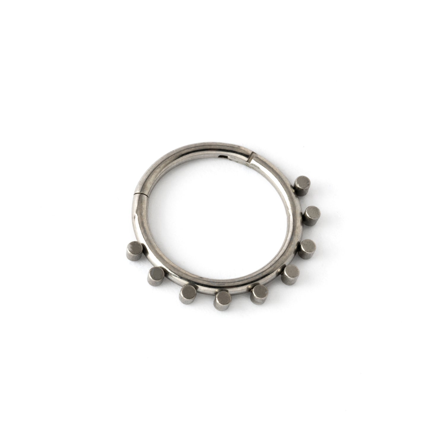 elegant and minimalist surgical steel piercing clicker ring with geometric spheres side view