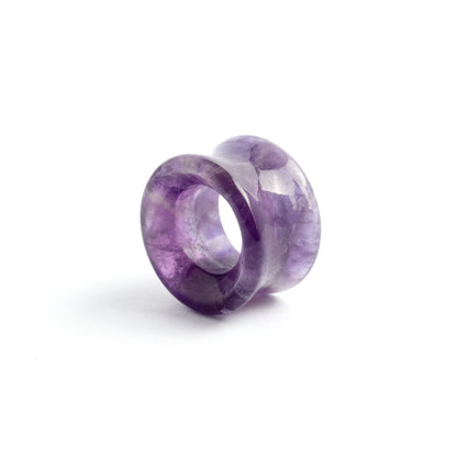 single Amethyst double flare stone ear tunnel right side view