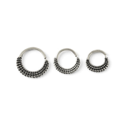 6mm, 8mm, 10mm Ameya silver septum rings frontal view