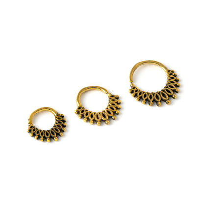 6mm, 8mm,10mm antique gold colour boho tribal septum ring ornamented with petals