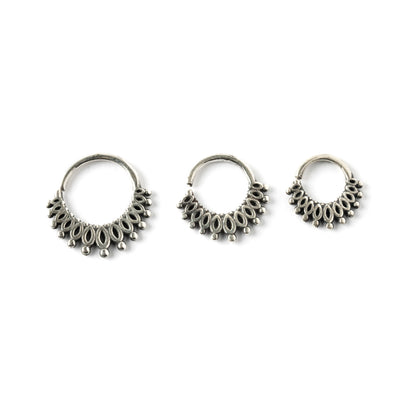 6mm, 8mm, 10mm Sterling silver boho tribal septum ring ornamented with petals