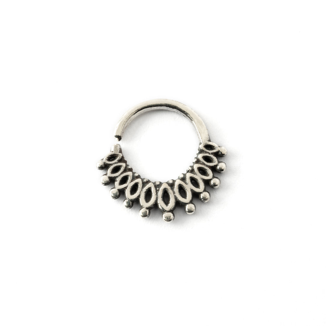 Sterling silver boho tribal septum ring ornamented with petals
